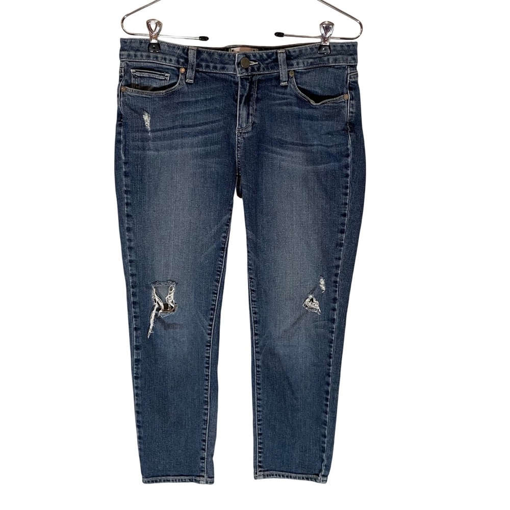 Paige Jimmy Jimmy  Crop Jeans Medium Wash Distressed‎ Blue Denim Size 28